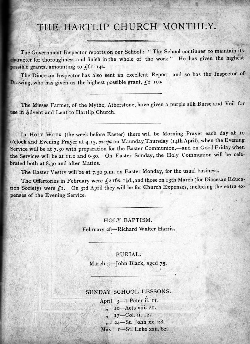 Parish Magazine page number 1 for Apr 1892