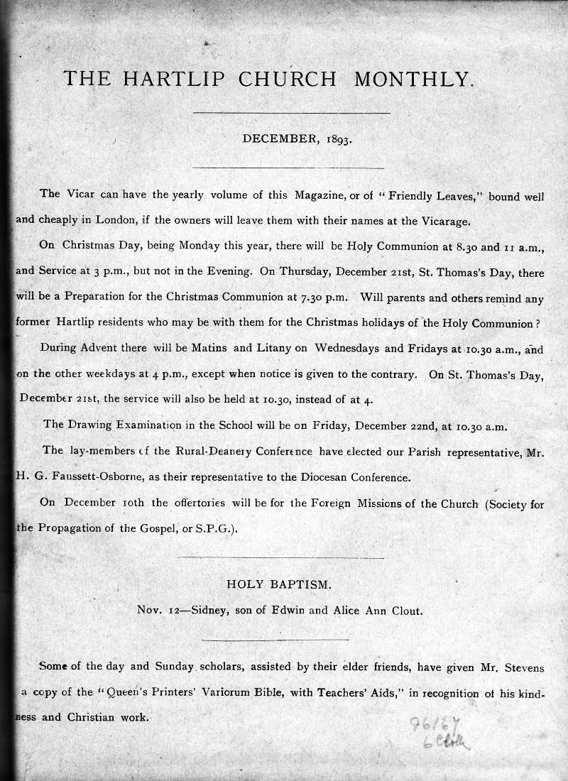 Parish Magazine page number 1 for Dec 1893