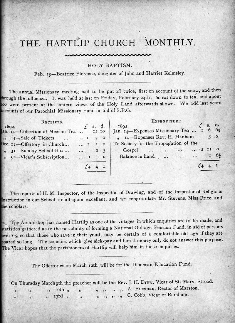 Parish Magazine page number 1 for Mar 1893