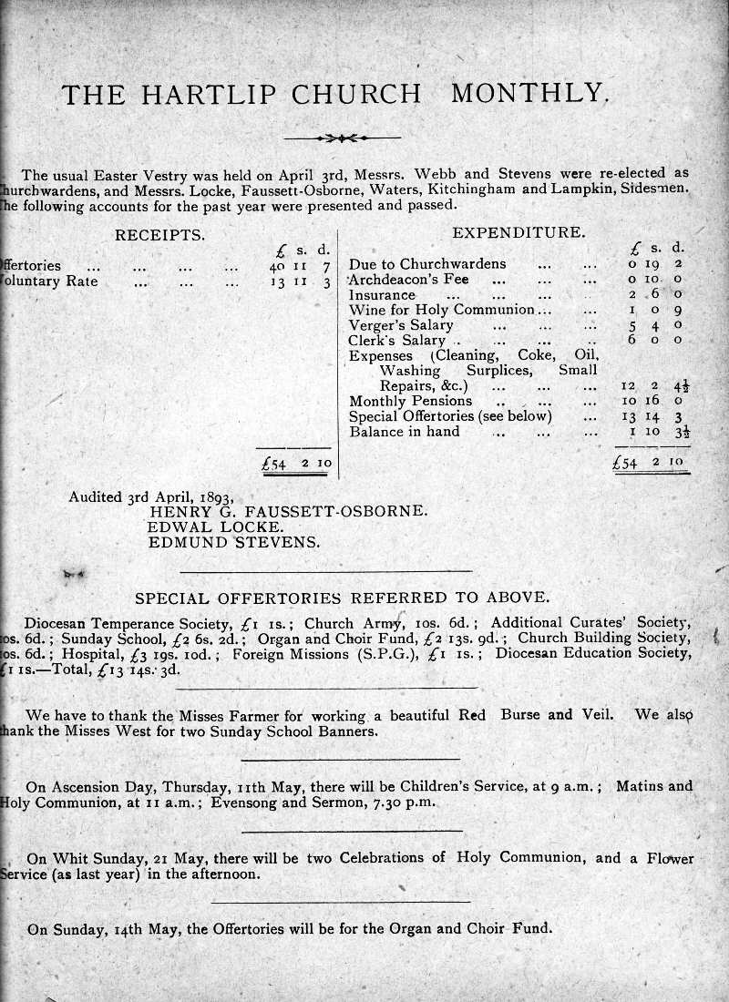 Parish Magazine page number 1 for May 1893