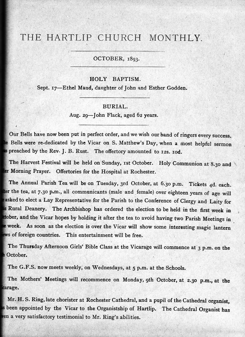 Parish Magazine page number 1 for Oct 1893