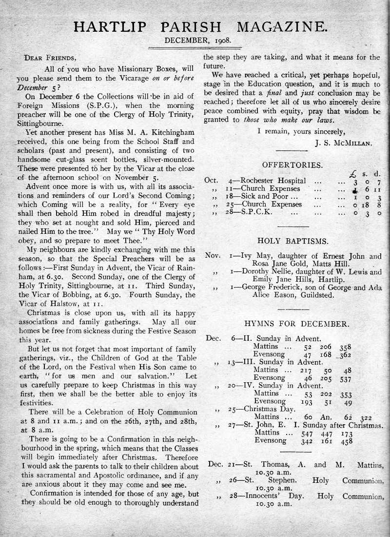 Parish Magazine page number 2 for Dec 1908