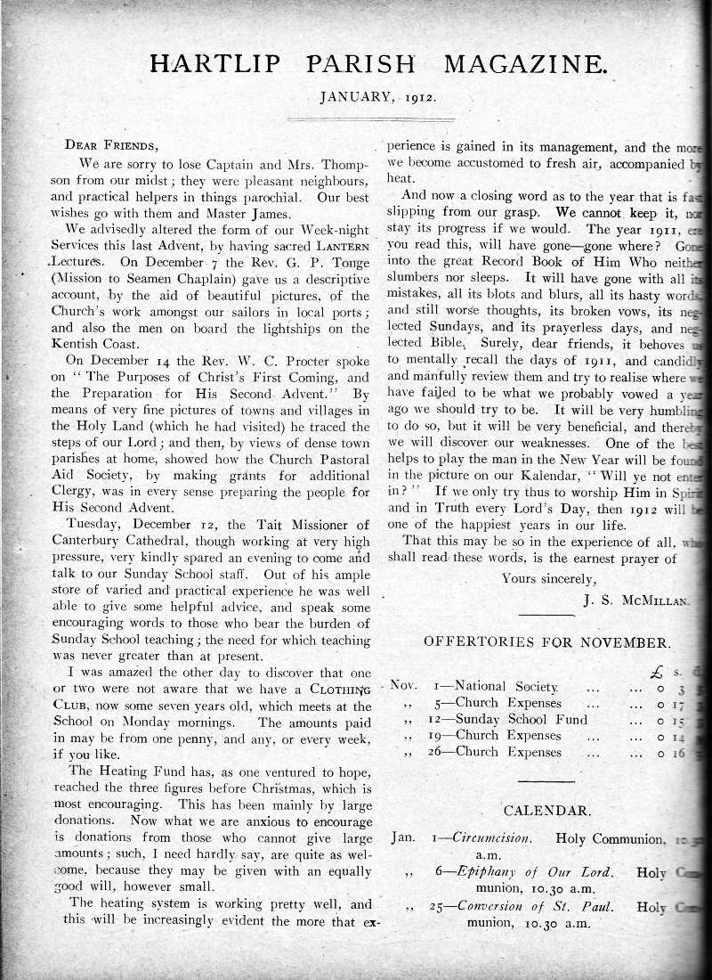 Parish Magazine page number 2 for Jan 1912
