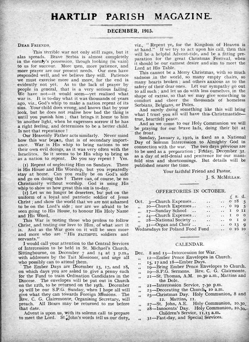 Parish Magazine page number 2 for Dec 1915