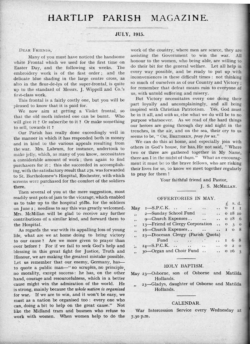 Parish Magazine page number 2 for Jul 1915