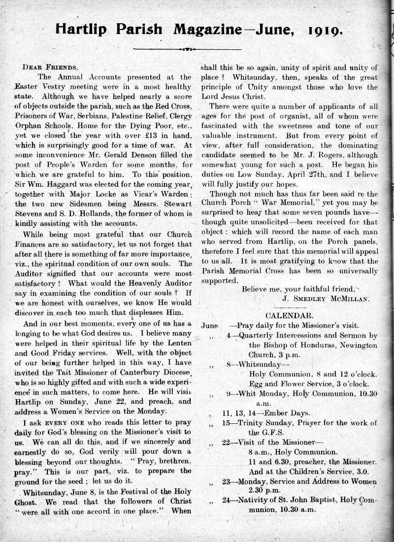 Parish Magazine page number 2 for Jun 1919