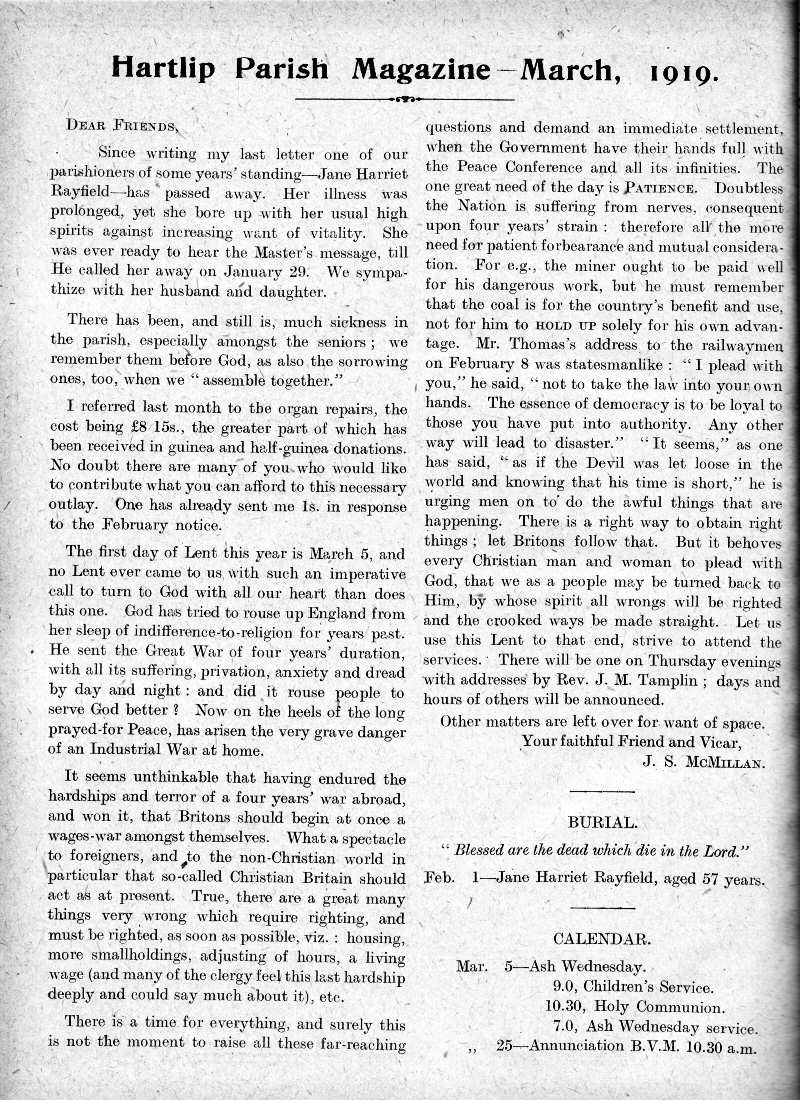 Parish Magazine page number 2 for Mar 1919