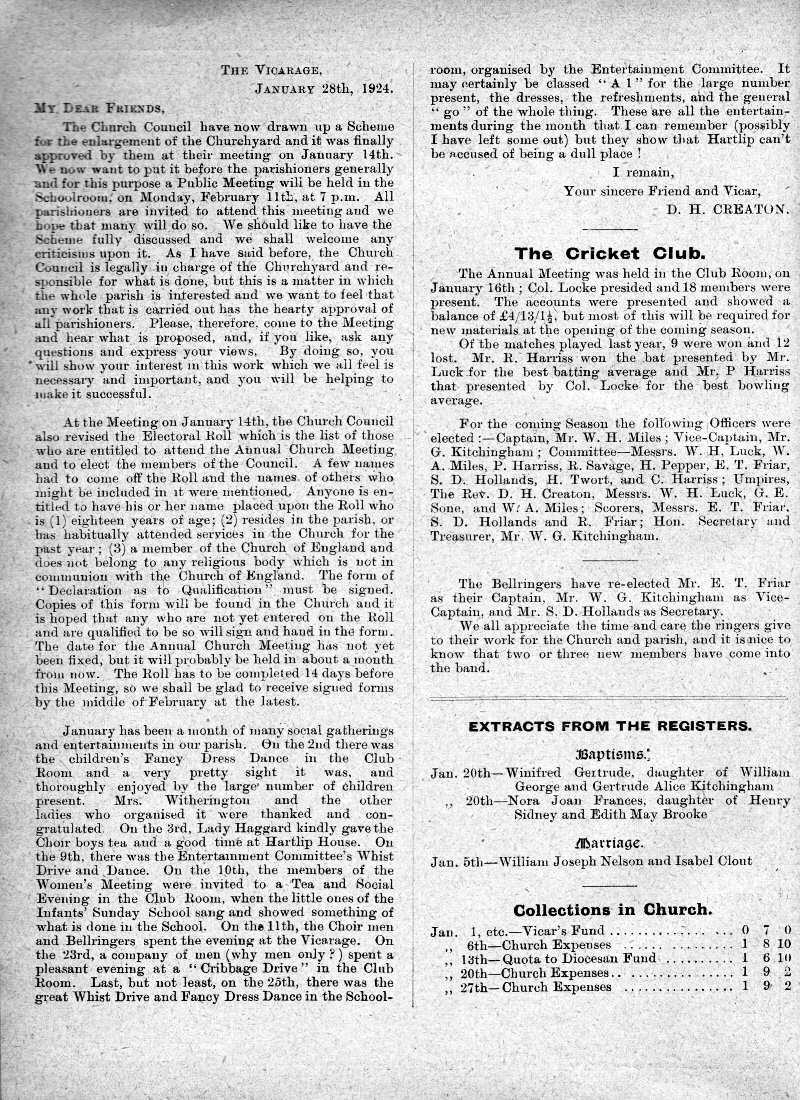 Parish Magazine page number 2 for Feb 1924
