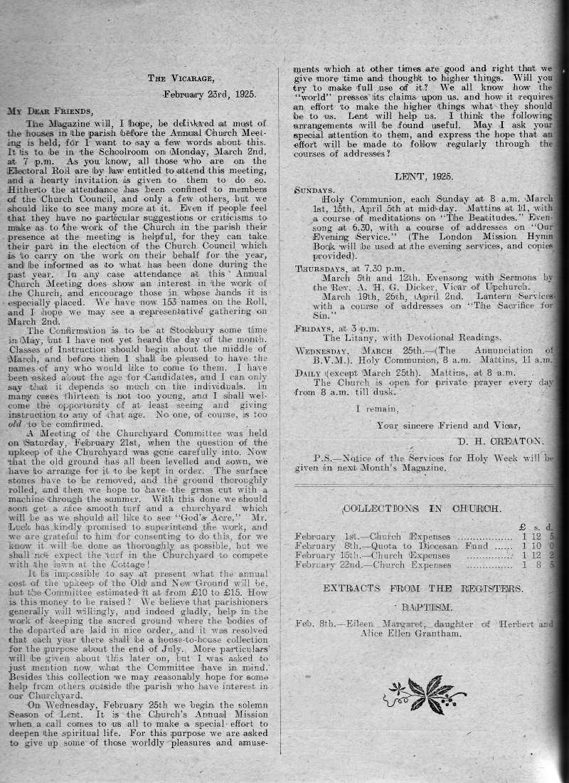 Parish Magazine page number 2 for Mar 1925