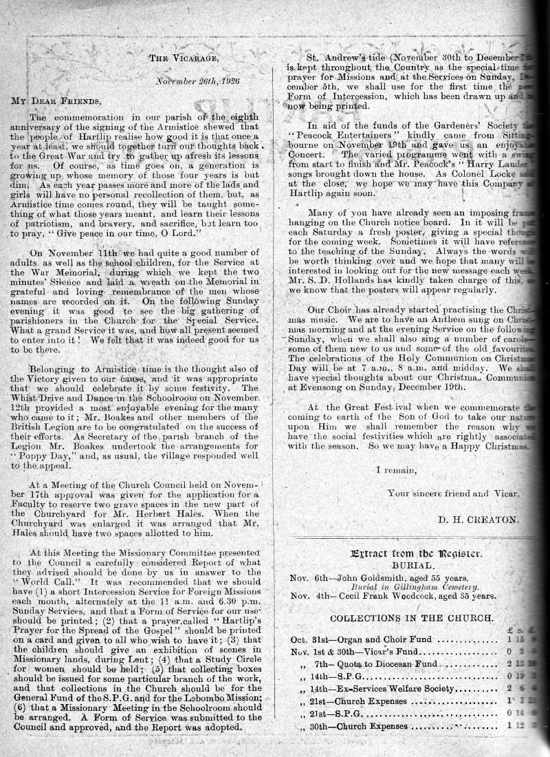 Parish Magazine page number 2 for Dec 1926