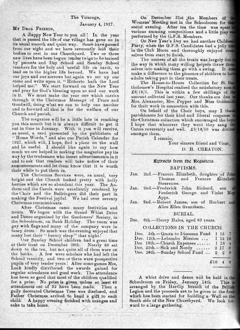 Parish Magazine page number 2 for Jan 1927