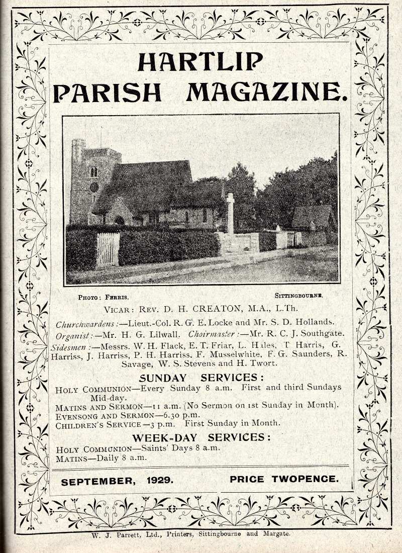 Parish Magazine page number 1 for Sep 1929