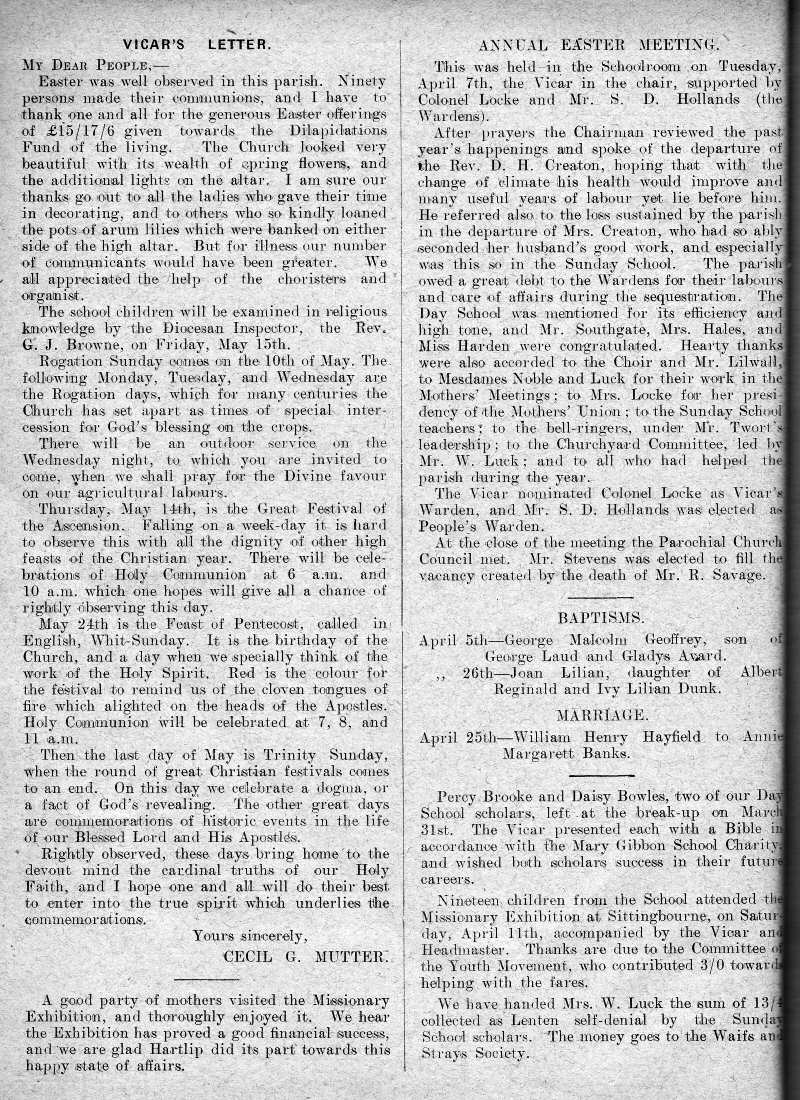 Parish Magazine page number 2 for May 1931