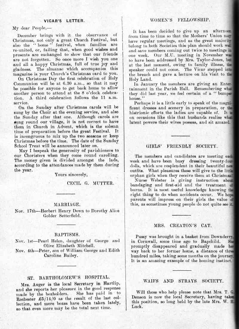 Parish Magazine page number 2 for Dec 1934