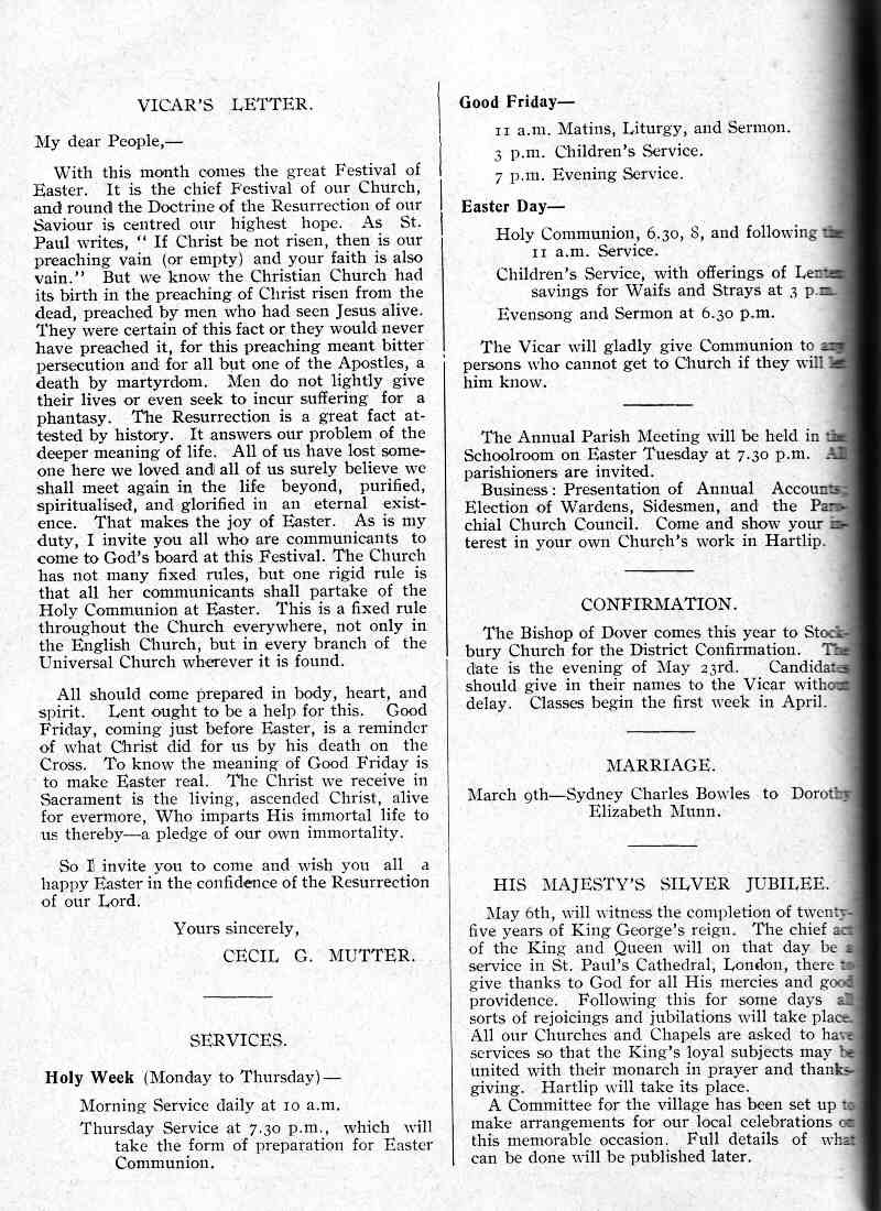 Parish Magazine page number 2 for Apr 1935
