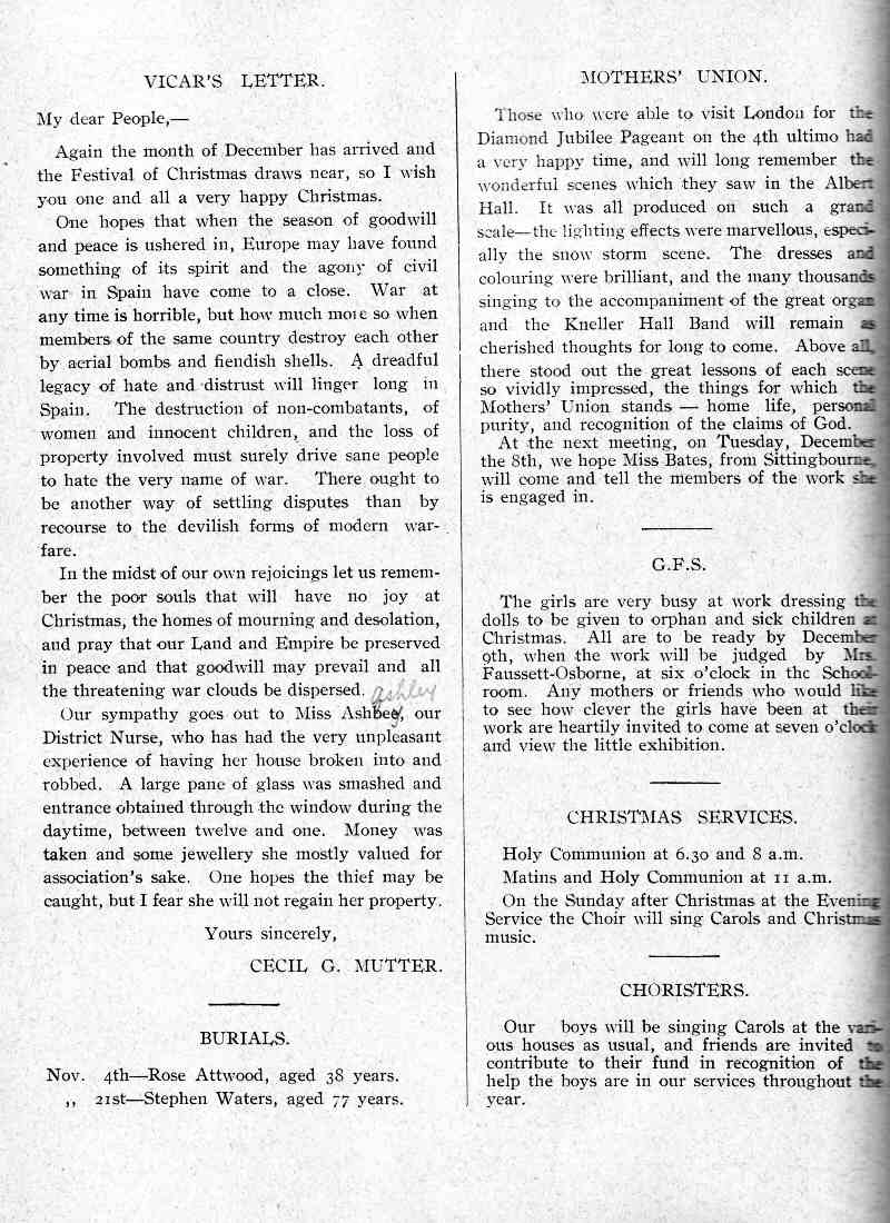 Parish Magazine page number 2 for Dec 1936