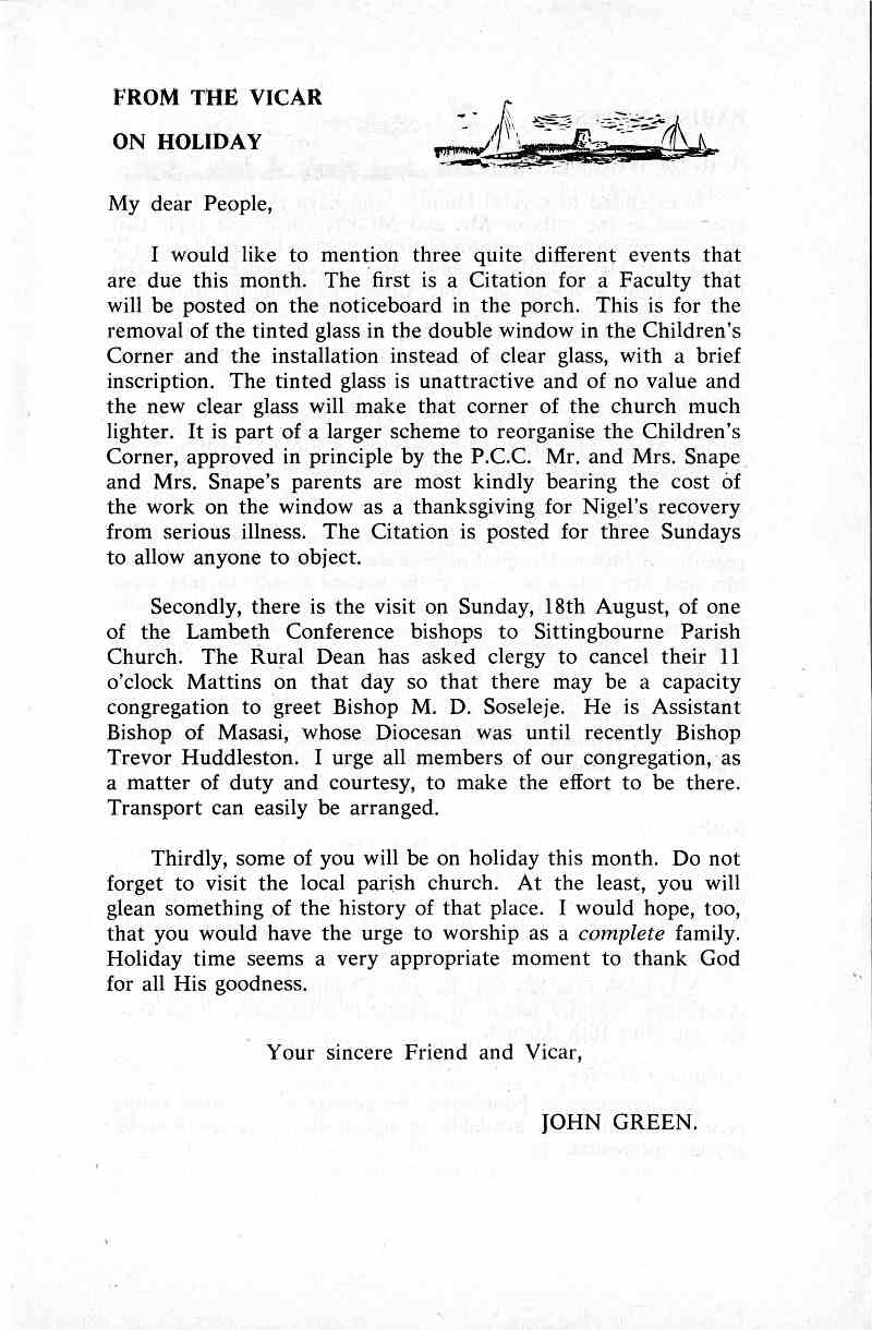 Parish Magazine page number 3 for Aug 1968