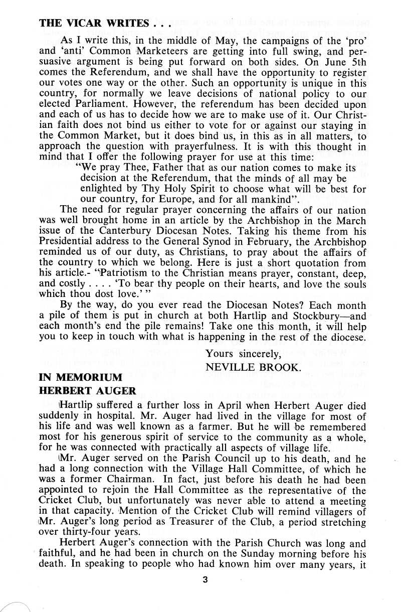 Parish Magazine page number 3 for Jun 1975
