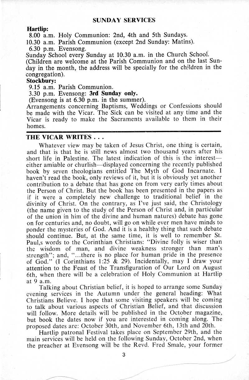 Parish Magazine page number 3 for Aug 1977