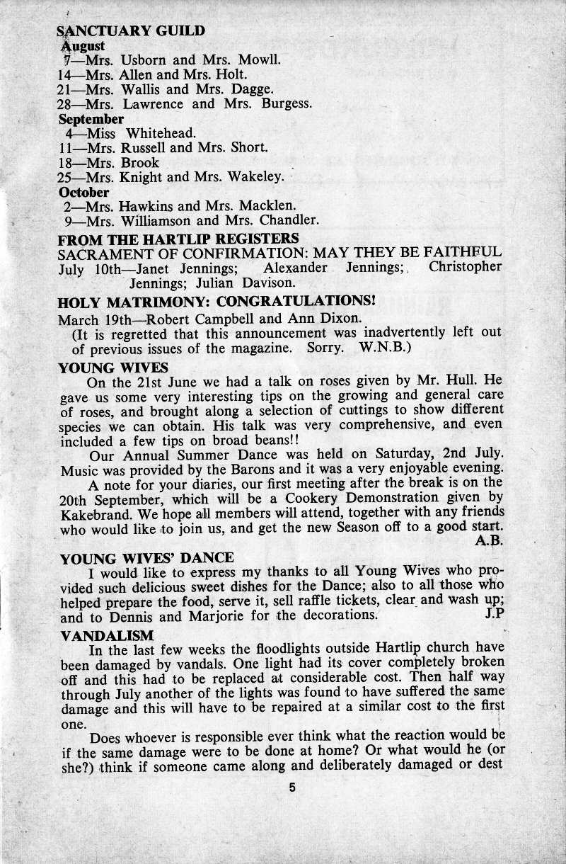 Parish Magazine page number 5 for Aug 1977