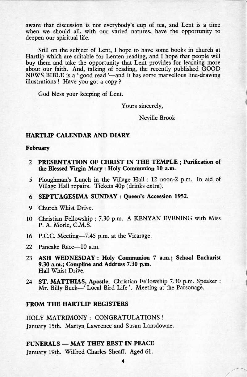 Parish Magazine page number 4 for Feb 1977