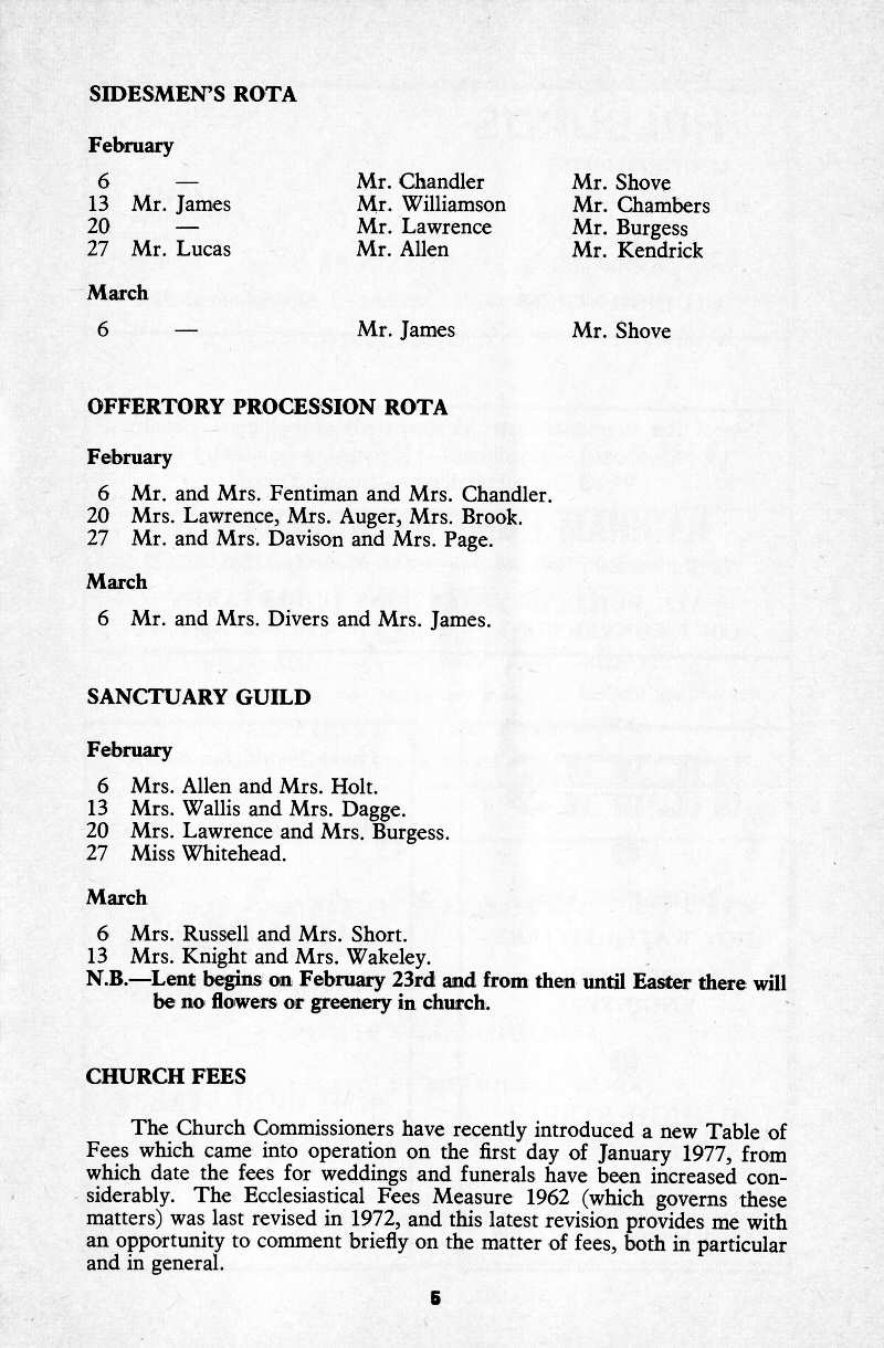 Parish Magazine page number 5 for Feb 1977