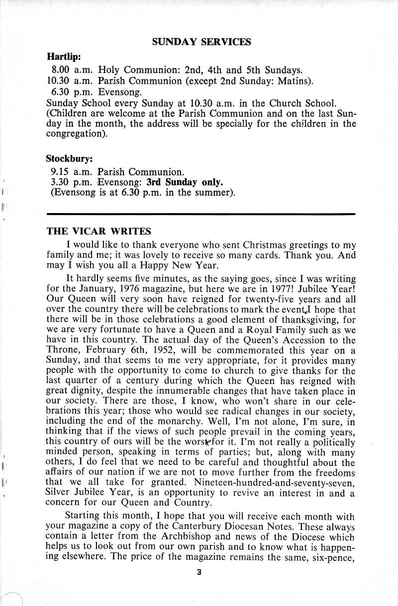 Parish Magazine page number 3 for Jan 1977