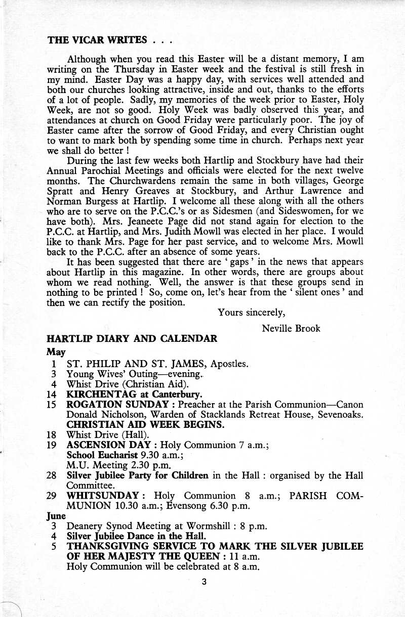 Parish Magazine page number 3 for May 1977