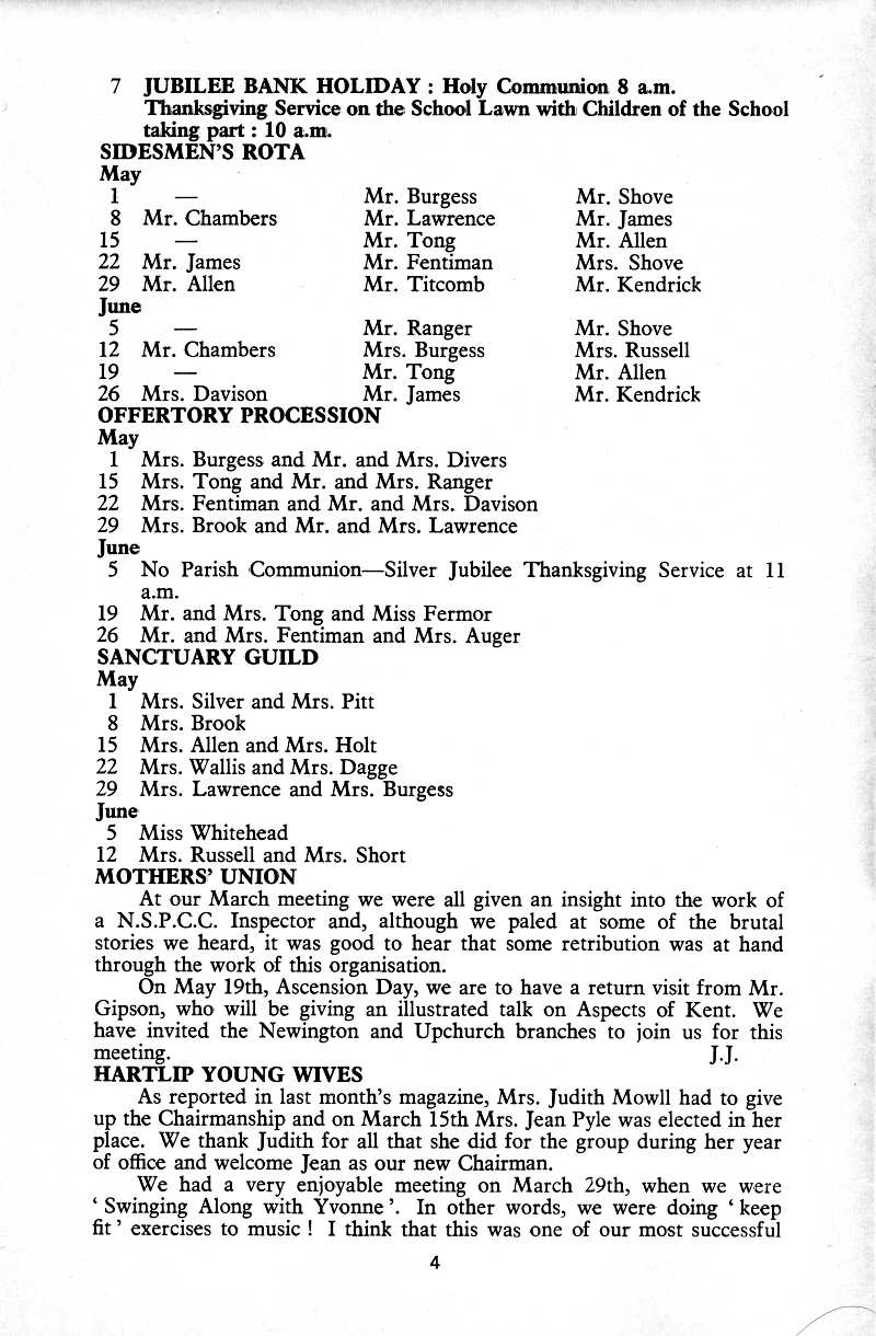 Parish Magazine page number 4 for May 1977