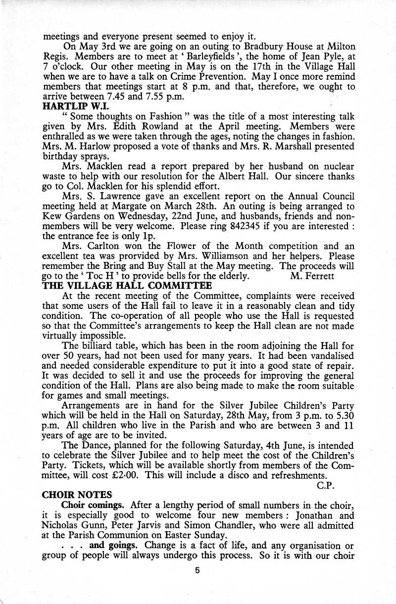 Parish Magazine page number 5 for May 1977