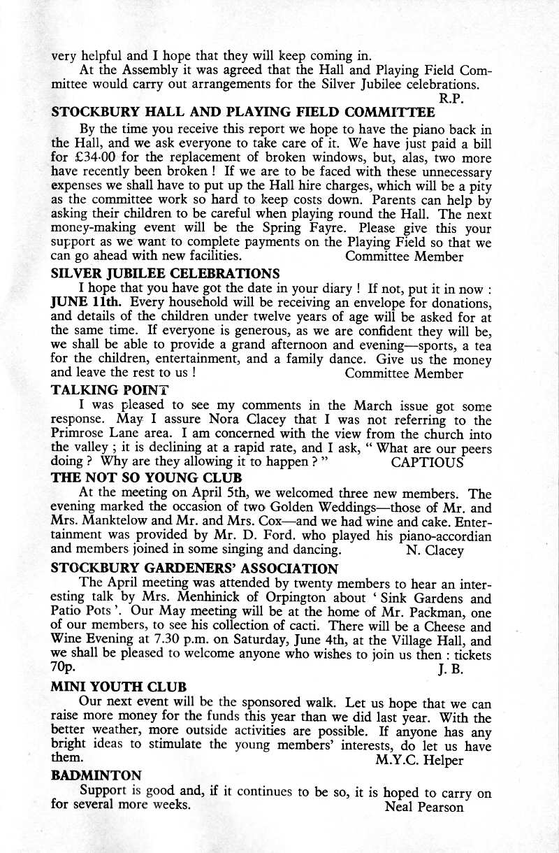 Parish Magazine page number 9 for May 1977