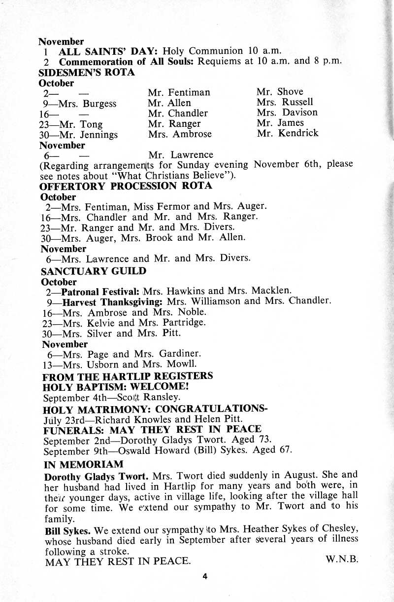 Parish Magazine page number 4 for Oct 1977